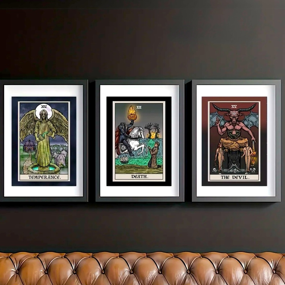 Tarot Canvas Art Prints - Temperance, Death, The Devil SET OF THREE 🌝